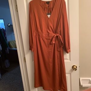 Who What Wear rust colored wrap dress